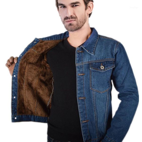 

winter jacket men 2021 men's jeans warm fleece vintage slim coats fur lined denim male plus velvet thicken jackets, Black;brown