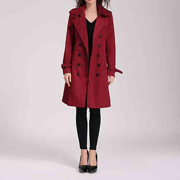 

autumn fashion casual womens winter lapel double-breasted slimlong trench coat overcoat loose clothes for lady with belt red, Tan;black