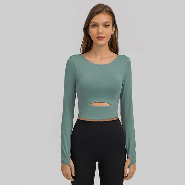 L2032 Camicie ritagliate con coppe Felpe slim fit Abbigliamento da corsa Manica lunga Yoga Top Giacca sportiva da esterno Giacca da donna Felpa con cappuccio per il tempo libero Abbigliamento fitness