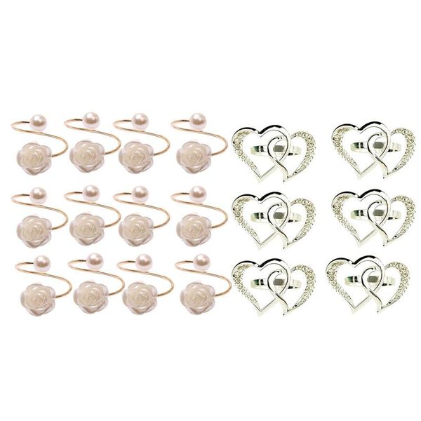 

napkin rings 18 pcs ring decor for valentine's day party dinner table decoration, 6 silver & 12 white-gold