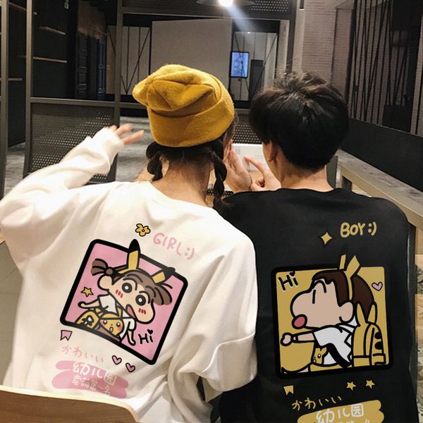 

lovers' spring clothes 2021 spring terry cartoon sweater women's korean loose new fashion work clothes, Black