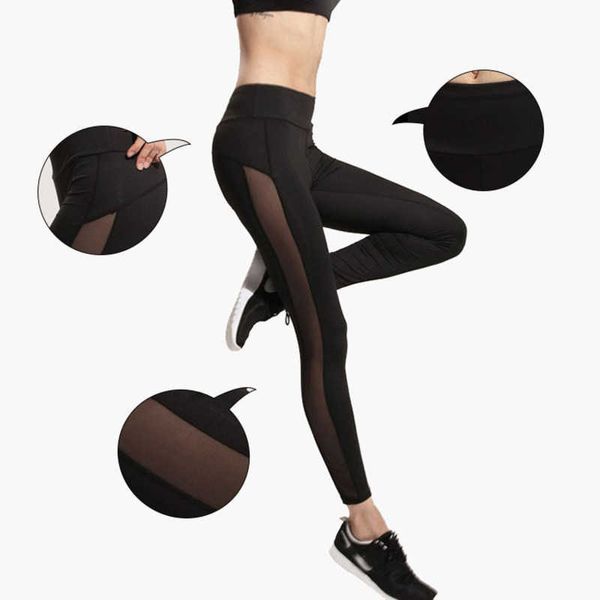

2021 new mesh fashion breathable sports pants stretch yoga pants fitness leggings, Black;white