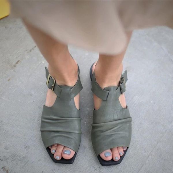 

dress shoes ladies sandals solid low heel buckle single shoe fish head roman sandalias buty damskie summer open toe pumps, Black