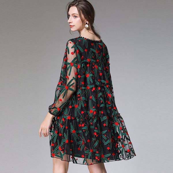 

feminine size autumn floral spring embroidered dress sleeve female robes ta7631 gmfk, Black;gray