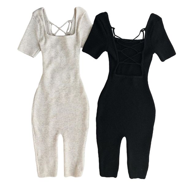 

women elastic strength sportswear bodysuit romper slim hollow backless lady breathable fitness tracksuit yoga playsuit, White;black