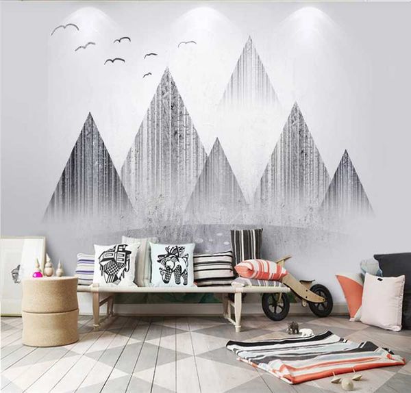 

custom 3d wallpaper mural nordic abstract landscape background wall ink landscape decorative painting