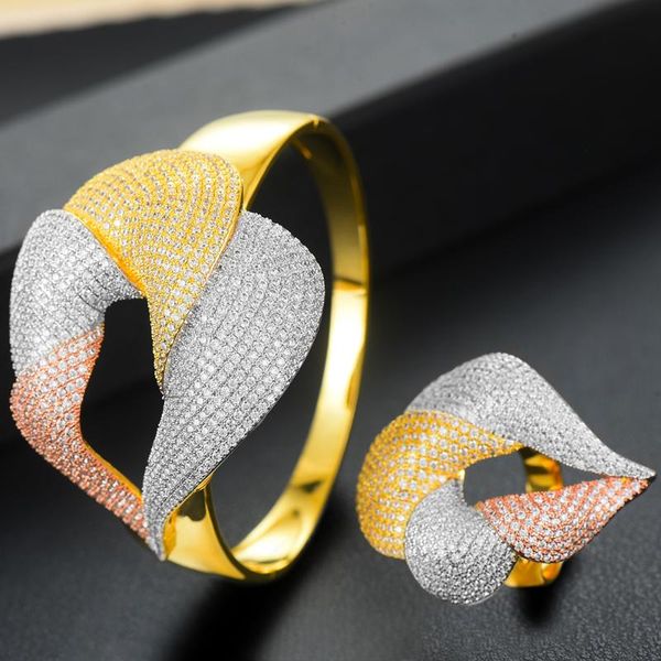 

earrings & necklace blachette trendy famous super 2pcs bangle ring set full cubic zirconia noble rings for women shiny stone party wedding j, Silver