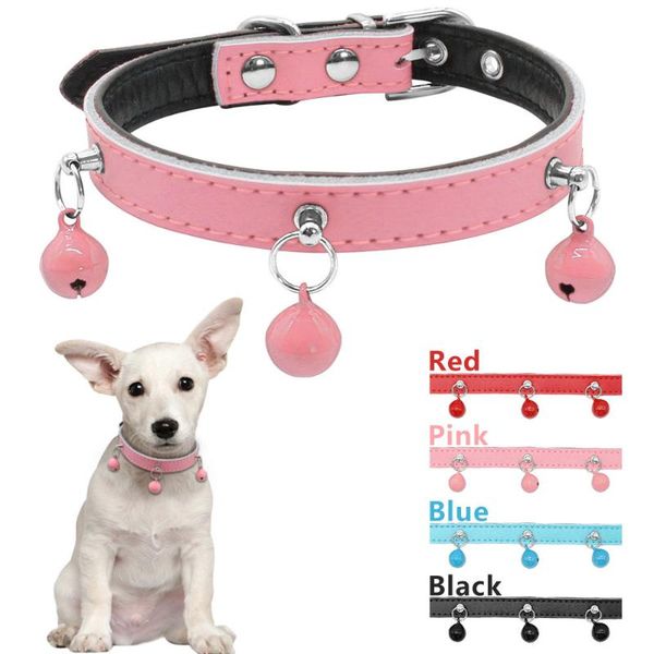 

padded leather puppy cat dog collar with bell for small dog yorkie poodle xs s m