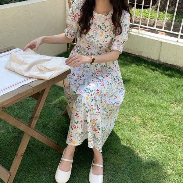 

party dresses 2021 summer puff sleeve dress loose korean style floral one piece maxi women clothes elegant evening, White;black