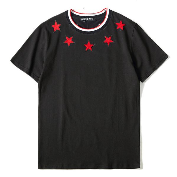 

t shirt trendy summer color collar embroidered star for lovers loose short sleeve fashion, White;black