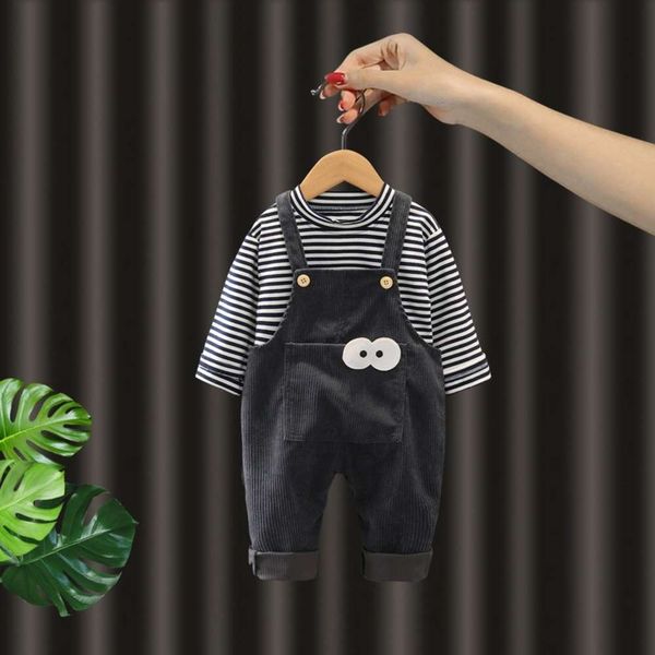 

wear children's boys' striped bottomed shirt long sleeve t-shirt versatile baby's trousers suit, Blue