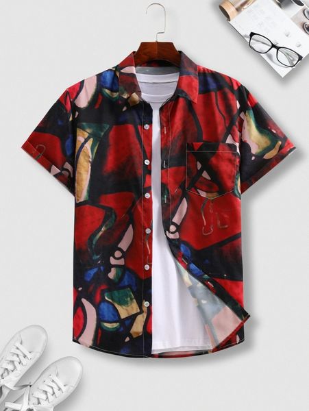 

men graphic print patched pocket shirt without tee u8p0#, White;black