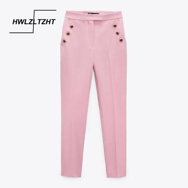 

women's pants & capris hwlzltzht 2021 women candy color chic fashion suit vintage high waist zipper female trousers, Black;white
