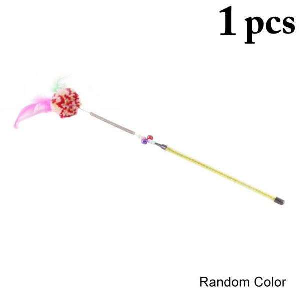 

cat toys random color teaser toy funny interactive spring wand kitten teasing with bell pet playing dorakitten