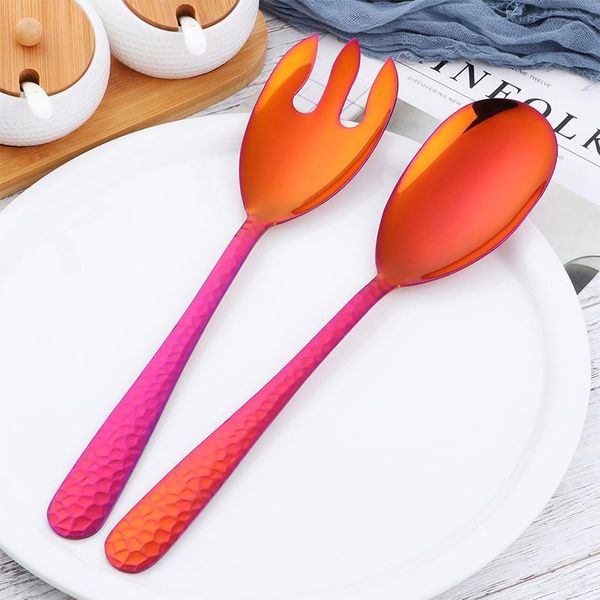 

large salad spoon fork skid-proof 18/10 stainless steel kitchen utensils colorful salad server forms cutlery flatware pasta tool