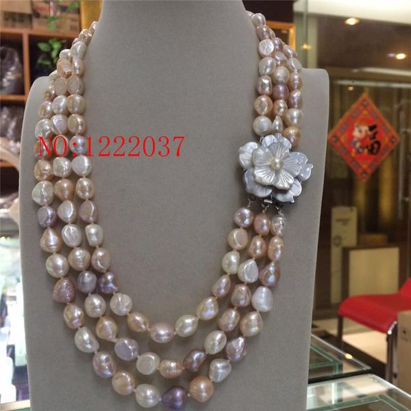 

pendant necklaces big 3row 9-10mm baroque white pink purple multicolor freshwater pearl necklace 20 inches shell flowers clasp, Silver