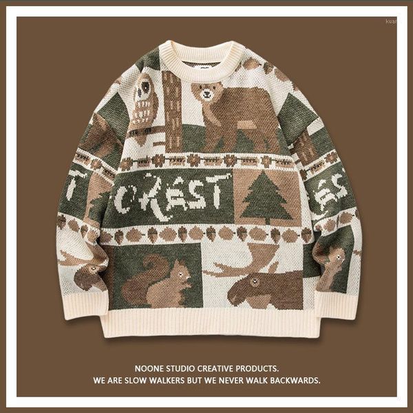 

men's sweaters japanese retro sweater trend color matching ins couple vintage pullover kintted coat ropa para hombre christmas, White;black