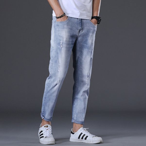 

men's pants new fashion straight mens denim jeans elasticity slim classic casual men pencil pants m0ag, Black