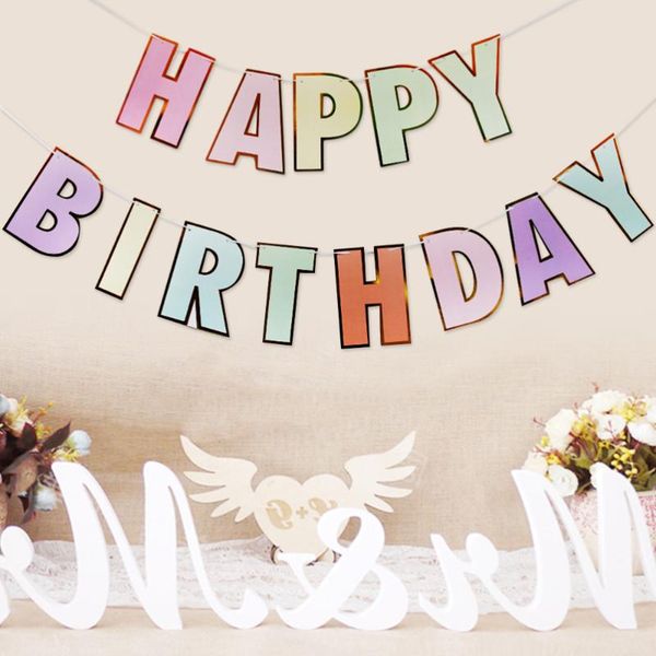 

party decoration 2pcs birthday flag letter bunting ornaments supplies for scene layout decor (assorted color)