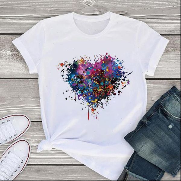 

2021 new summer korean womens t shirt fashion color love print female t shirt harajuku casual large size tshirt clothing, White