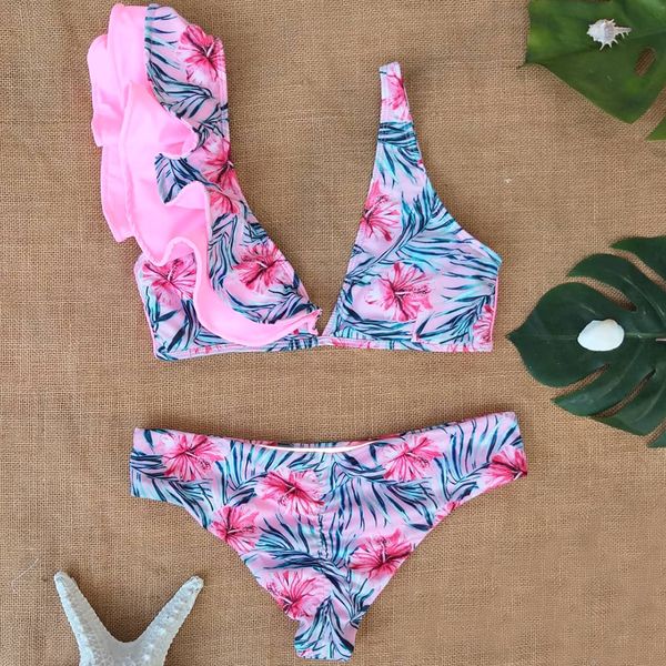 

women swimsuit 2021 whole bikini set new print swimwear floral polyester female bodysuit for large size separate push up swim qpvy, Blue