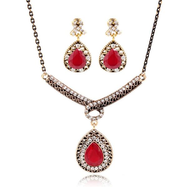 

earrings & necklace crley dangle earring jewelry set classic vintage red blue bridal sets water drop pendant european style, Silver