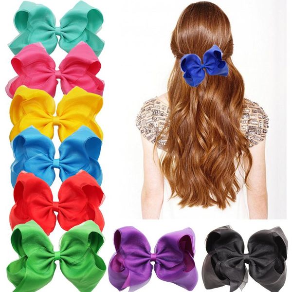 

hair accessories 12pcs 8" girls bows clips boutique grosgrain ribbon large bowknot pinwheel hairclips for baby toddlers barrettes, Slivery;white