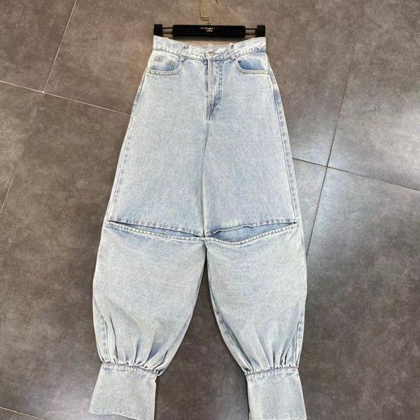 

deat 2021 spring new arrivals solid color trousers convergent hem knee split wide leg casual denim pants women jeans mz351, Blue