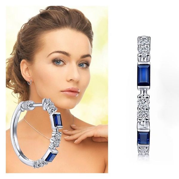 

hoop & huggie caoshi exquisite blue white cz female earrings elegant women's round circle earring party jewelry drop, Golden;silver