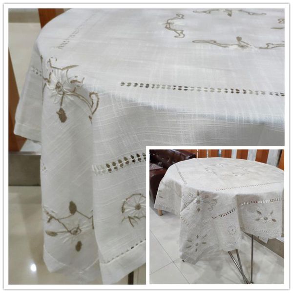 

juyang handmade craft tablecloth. exquisite cotton and linen embroidered tablecloth. white decorative