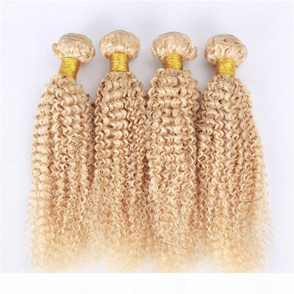 

golden blonde brazilian human hair extensions kinky curly 10-30" virgin hair bundles deals 4pcs lot #613 blonde human hair double wefts, Black
