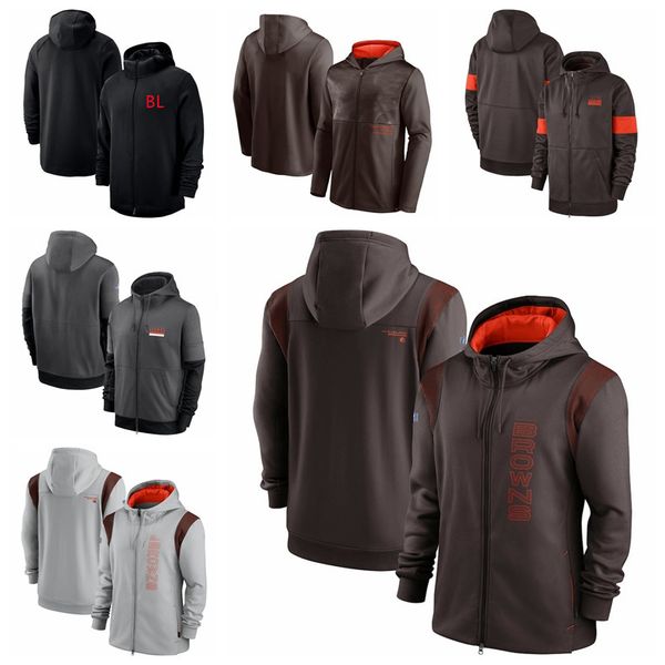 

clevelandbrownsmen women youth football sideline team performance full-zip hoodie brown gray, Black;red