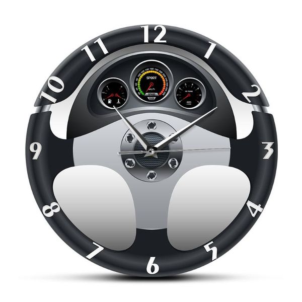 

wall clocks sport car steering wheel and dashboard printed clock automobile artwork home decor automotive drive auto style watch