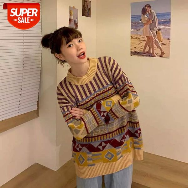 

women Two-piece suit] ins retro round neck pullover knitted sweater + wide-leg jeans female student spring and autumn suit tide #nr6G, White