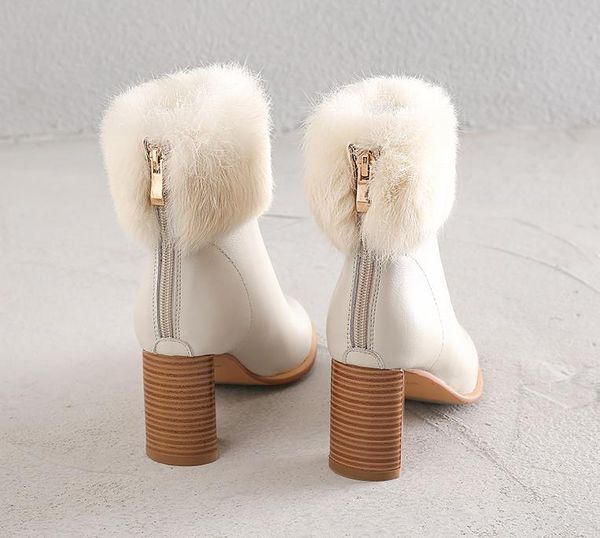 

boots 2021 autumn and winter leather platform fur high heel warm snow, Black