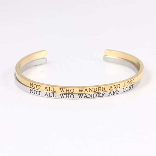 

bangle est "not all who wander" inspirational quote mantra bracelets stainless steel open cuff fashion women female jewelry, Black