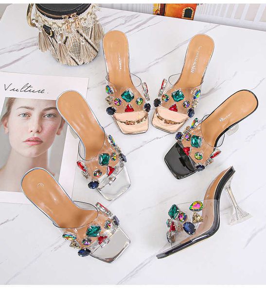 

women high heels dress shoes sandals ladies fashion crystal highheel slipper, Black