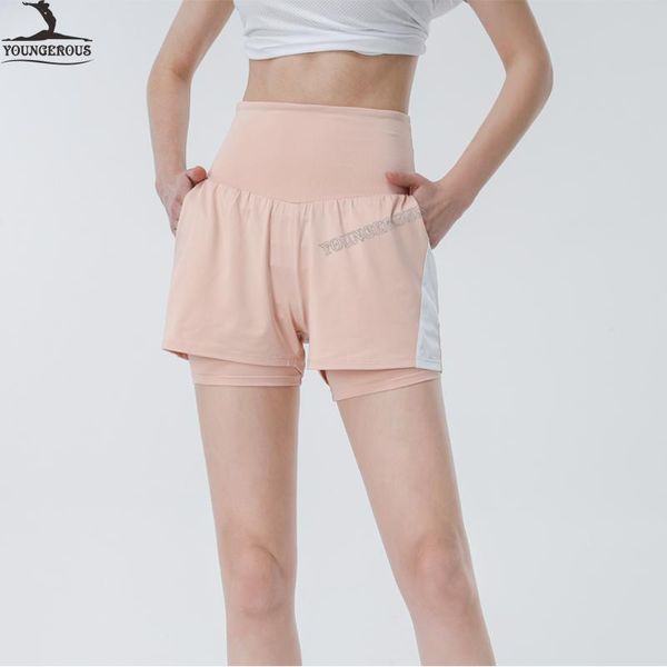 

yoga outfits stretch high-waisted quick-dry running gym shorts fitness athletic, White;red