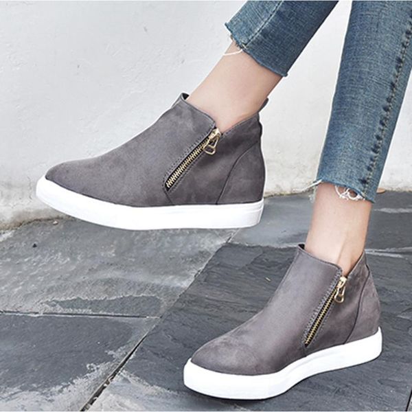 

boots casual women ankle 2021 retro women's flat students winter running shoes zipper plus size booties suede, Black