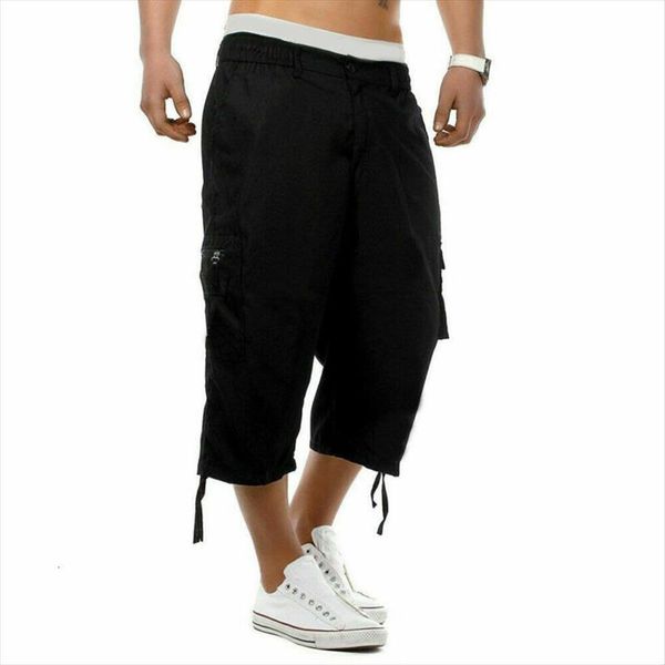 

solid fashion combat cargo women pants shorts summer casual work pockets herren 3 4 capris, Black