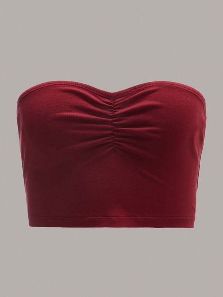 

ruched front solid crop tube 081h#, White