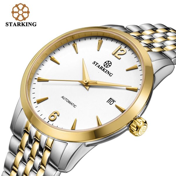 

starking watches men luxury brand fully automatic 50m waterproof stainless steel gold case gifts am0194, Slivery;brown