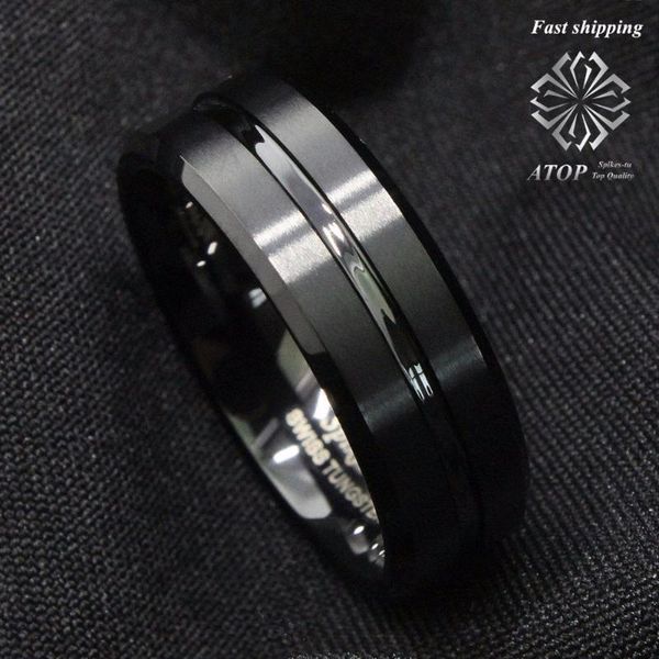 

wedding rings 8mm tungsten men's black center stripe comfort fit band ring, Slivery;golden