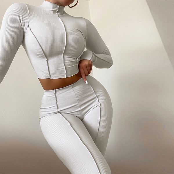 Calças de duas peças femininas Cutenew Autumn Solid feminina roupas femininas de meia -colarinho de colarinho comprido tampa de manga comprida e leggings magros Lady casual Sporty Suit