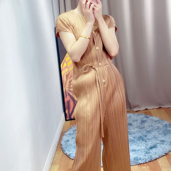 

2021 new summer bodysuit female miyak fold wild fashion thin straight leg broad suit vn0l, Gray