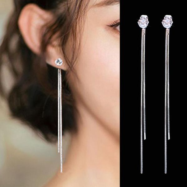 

long crystal tassel gold color dangle earrings for women wedding drop earing fashion jewelry party gifts, Silver