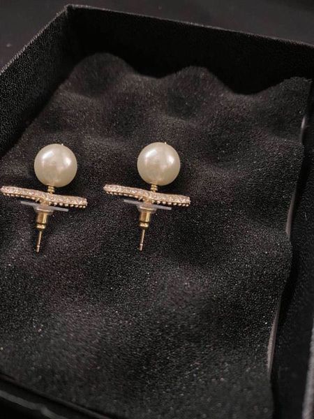 

fashion hoop pearl gold stud earrings aretes orecchini for women party wedding engagement lovers gift jewelry with box have stamp, White