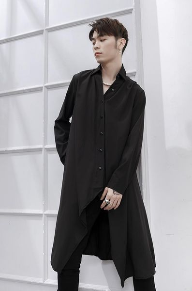 

men's casual shirts long sleeve shirt japanese slim fit coat spring and summer size knee length performance stage host, White;black