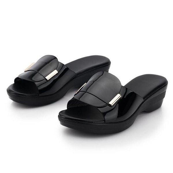 

slippers women's sandals 2021 summer 5cm high heels women shoes wedge platform casual dames zomer zapatos mujer, Black