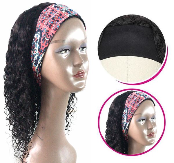 

8a headband wigs brazilian water wave hair wigs 150% density nature color brazilian curly human hair wigs, Black;brown